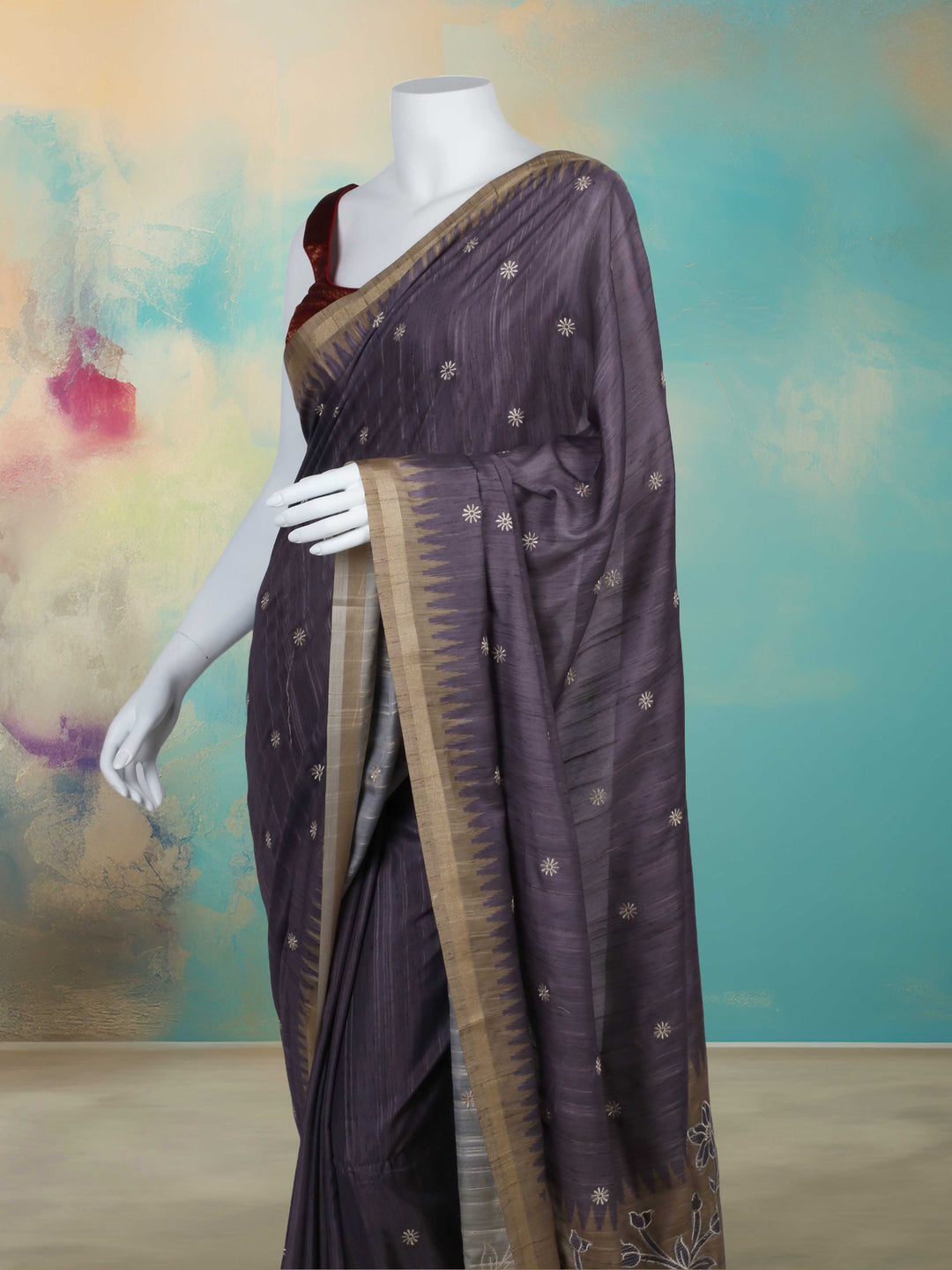 Printed &amp; Embroidered Booti Art Silk Saree