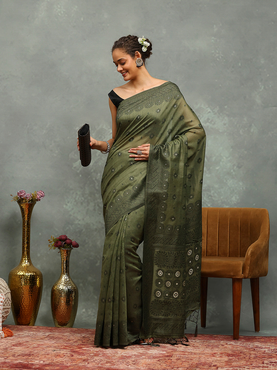 Resham Booti Woven Cotton Saree