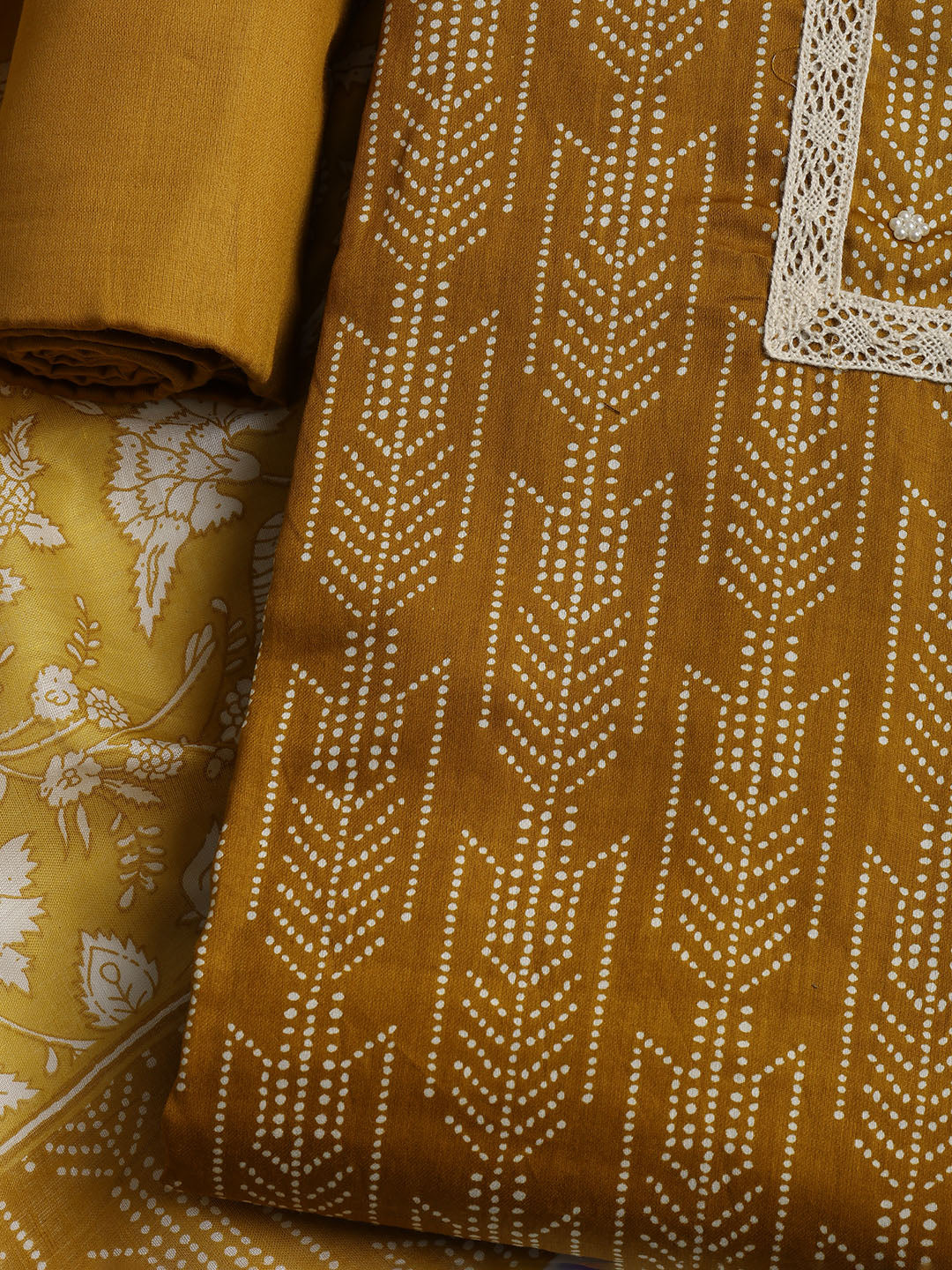Printed Cotton Blend Unstitched Suit With Dupatta