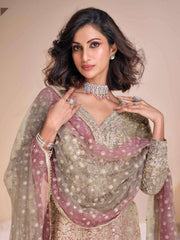 Embroidered Georgette Kurti With Plazzo & Dupatta