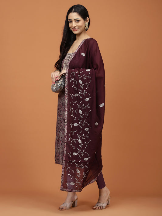 Paisley Printed Cotton Unstitched Suit Piece With Dupatta