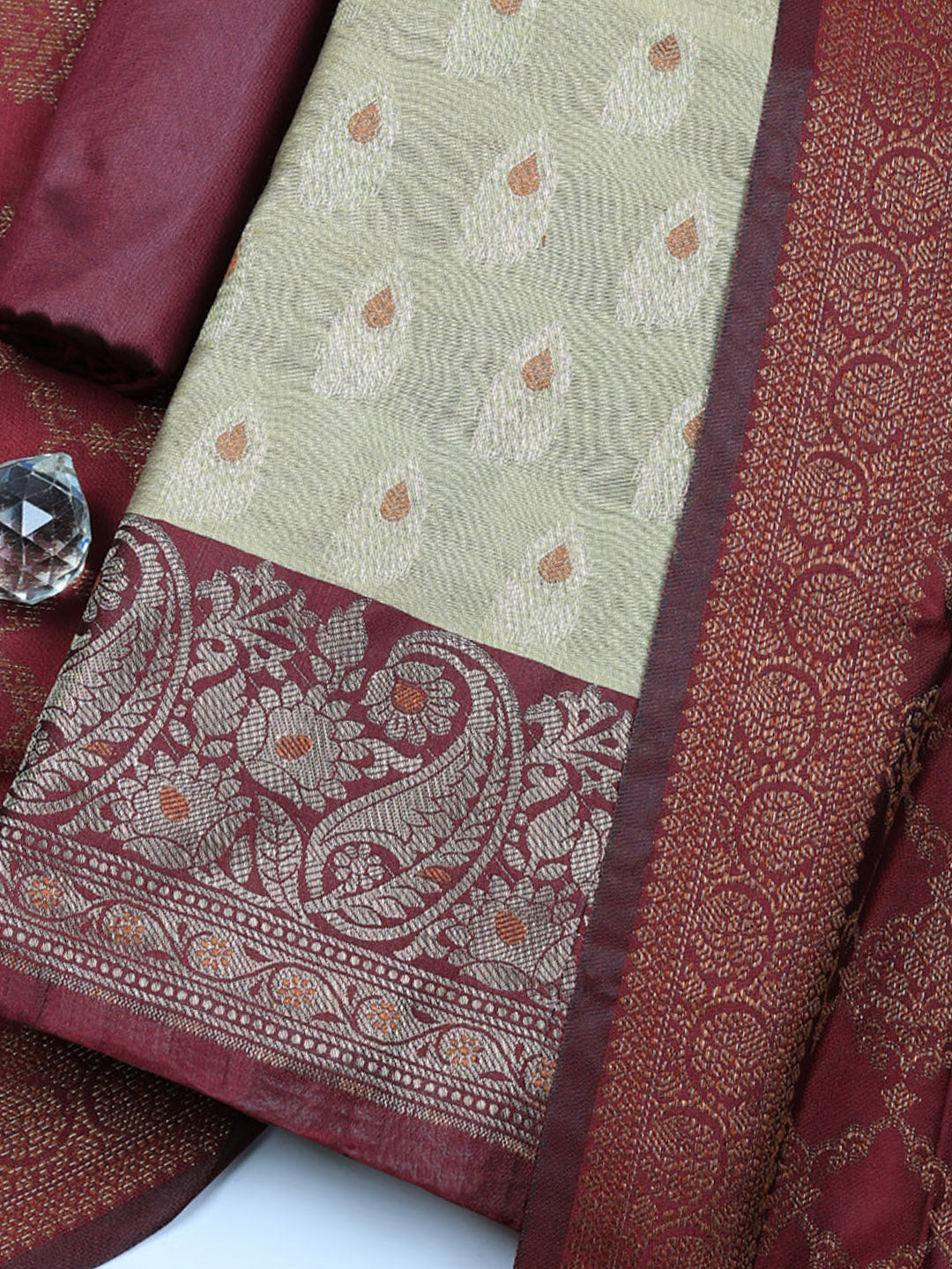 Woven Design Chanderi Unstitched Suit With Pant &amp; Dupatta