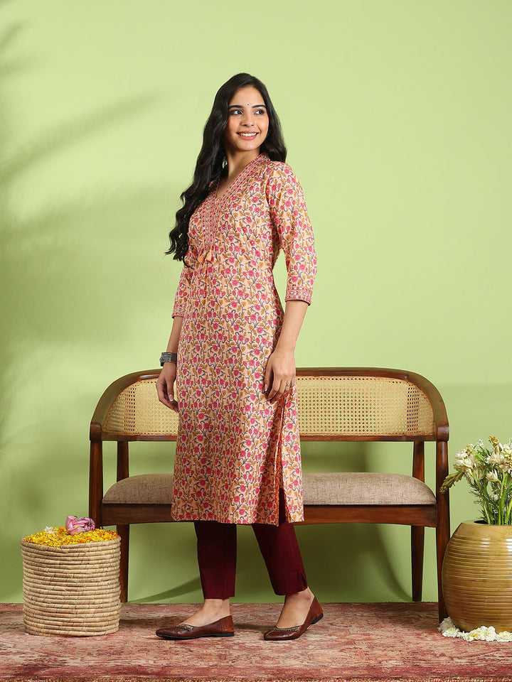 Floral Printed Cotton Blend Kurta