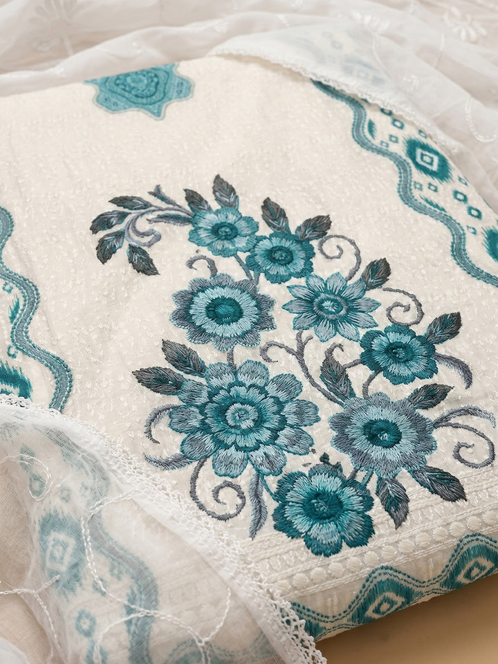 Firozee Printed Cotton Blend Unstitched Suit With Pant &amp; Dupatta
