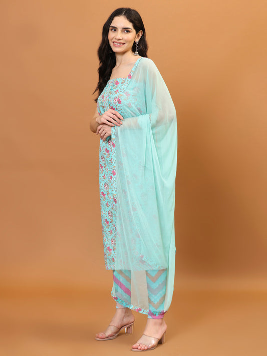 Neck Patti Cotton Unstitched Suit Piece With Dupatta