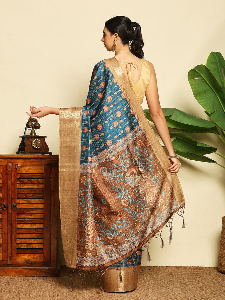 Digital Floral Printed Tussar Saree
