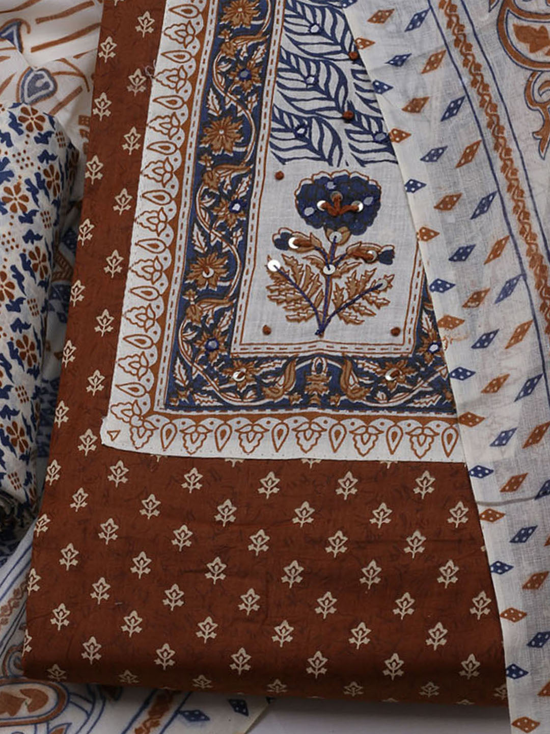 Neck Embroidered Cotton Blend Unstitched Suit With Dupatta
