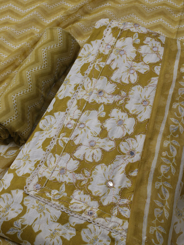 Printed Cotton Blend Unstitched Suit With Dupatta