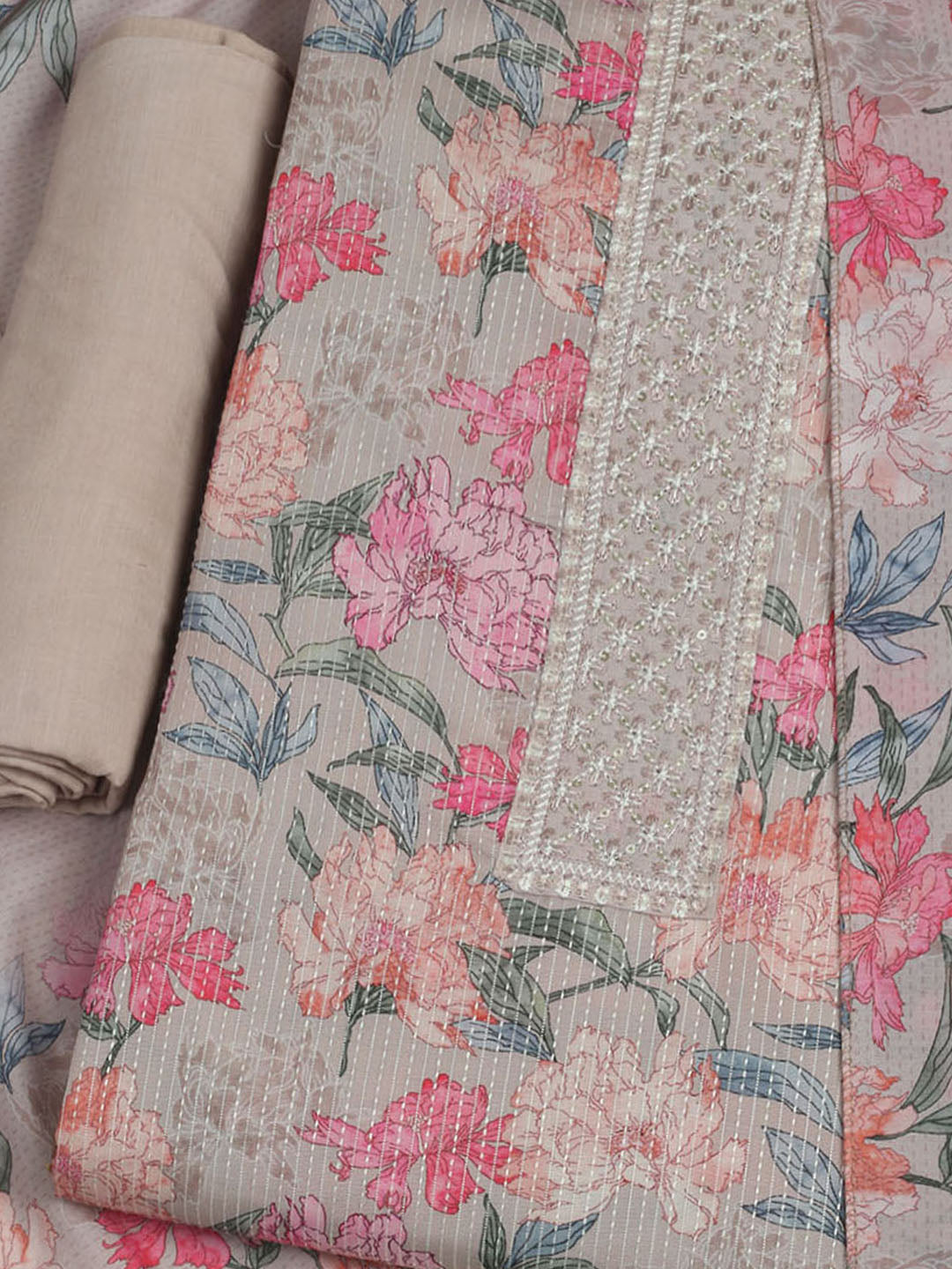 Printed Cotton Unstitched Suits Printed Suit With Pant &amp; Dupatta