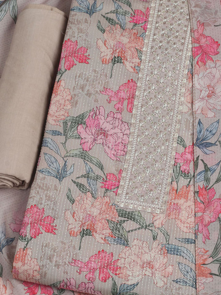 Printed Cotton Unstitched Suits Printed Suit With Pant &amp; Dupatta