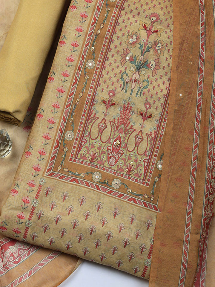 Embellished Chanderi Unstitched Suit With Pant &amp; Dupatta