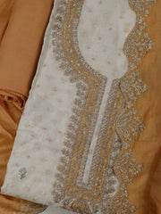 Embroidered Chanderi Cream-Mustard Unstitched Suit With Pant & Dupatta