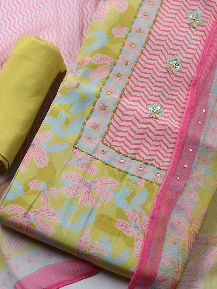Printed Muslin Unstitched Suit With Pant &amp; Dupatta