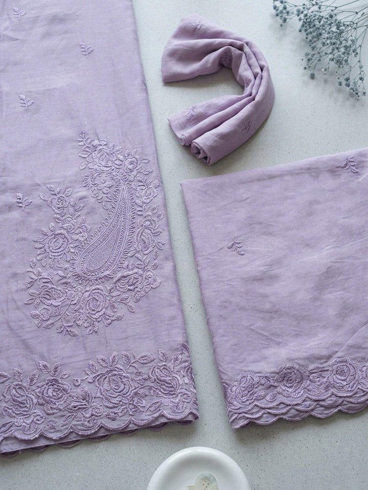 Embroidered Chanderi Unstitched Suit With Pant &amp; Dupatta