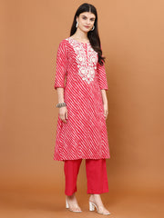 Resham Work Cotton Blend Kurti With Pants