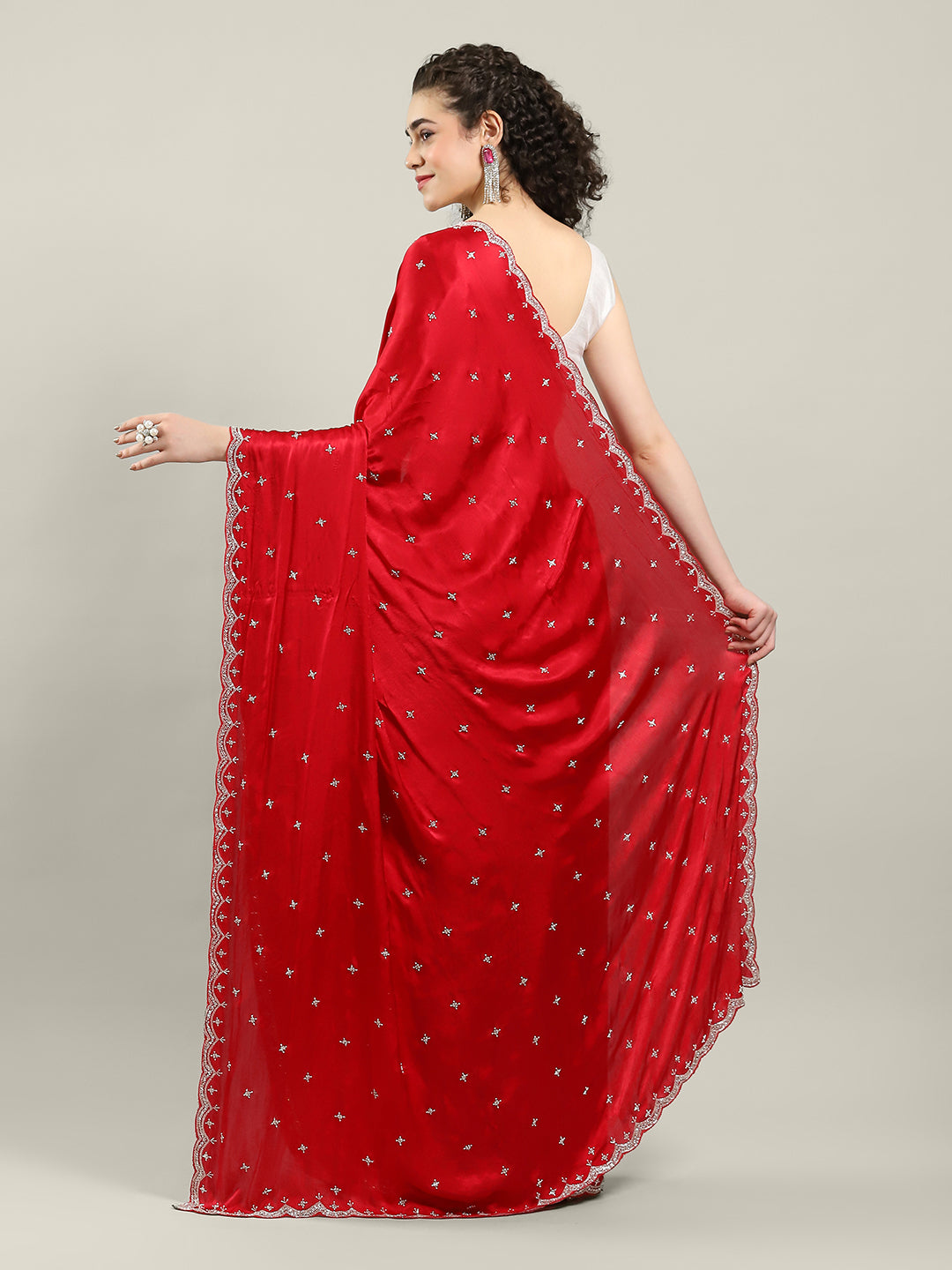 Hand Embroidery Chiffon Saree