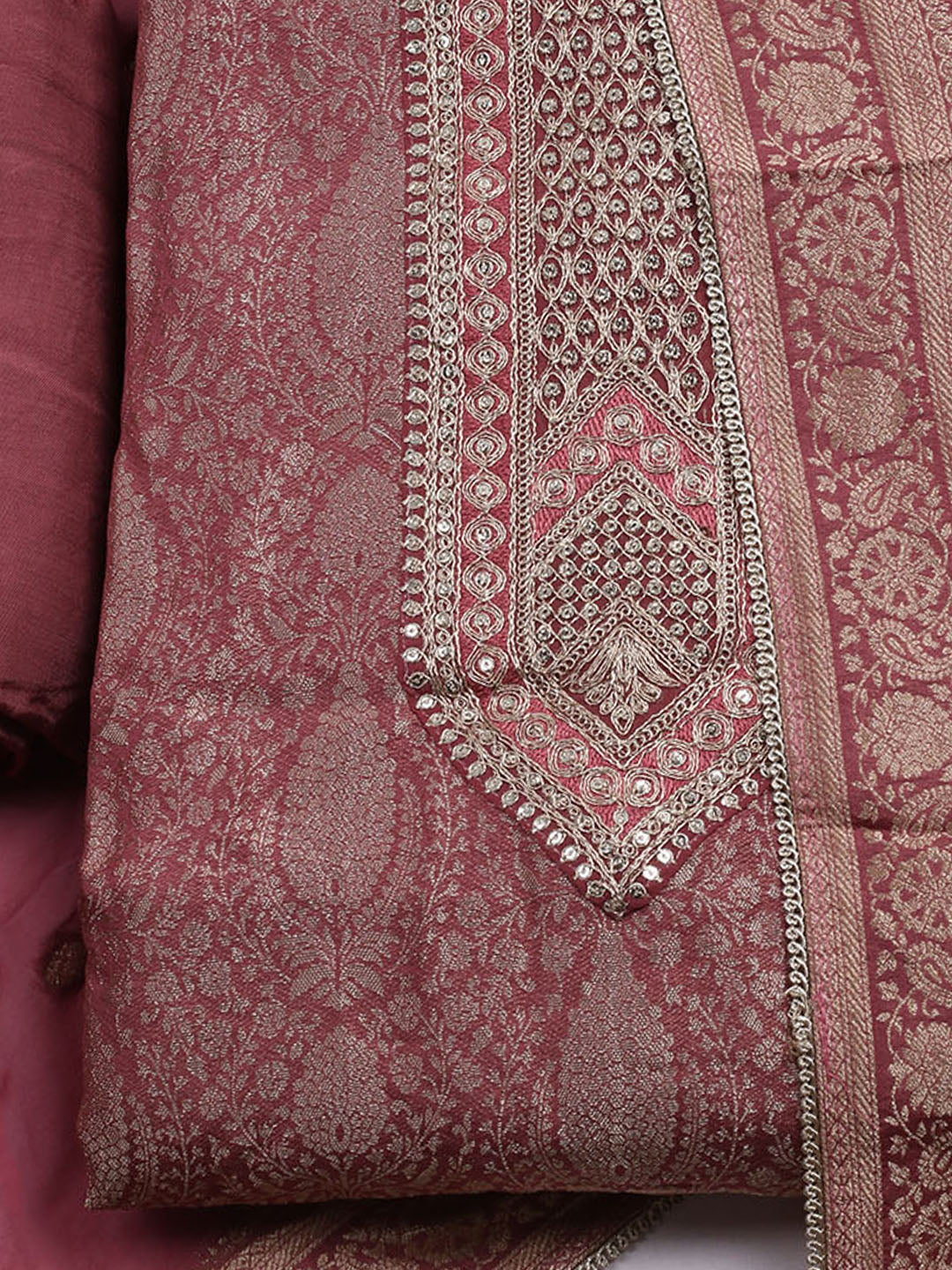 Woven Design Chanderi Unstitched Suit With Dupatta