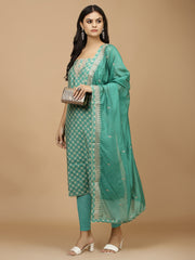 Neck Embroidered & Printed Cotton Unstitched Suit With Dupatta