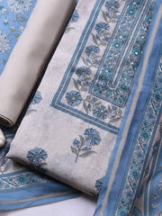 Printed Chanderi Unstitched Suit With Pant & Dupatta