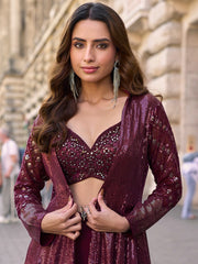 Embroidered Georgette Choli With Plazzo & Jacket