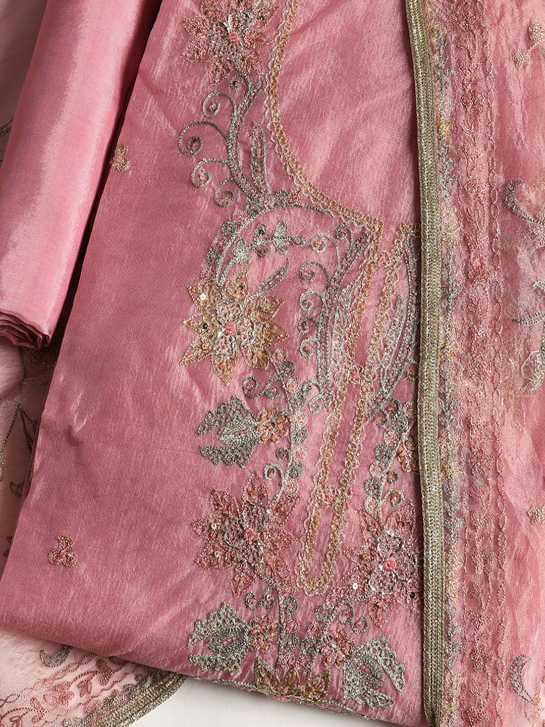 Embroidered Tissue Unstitched Suit With Dupatta