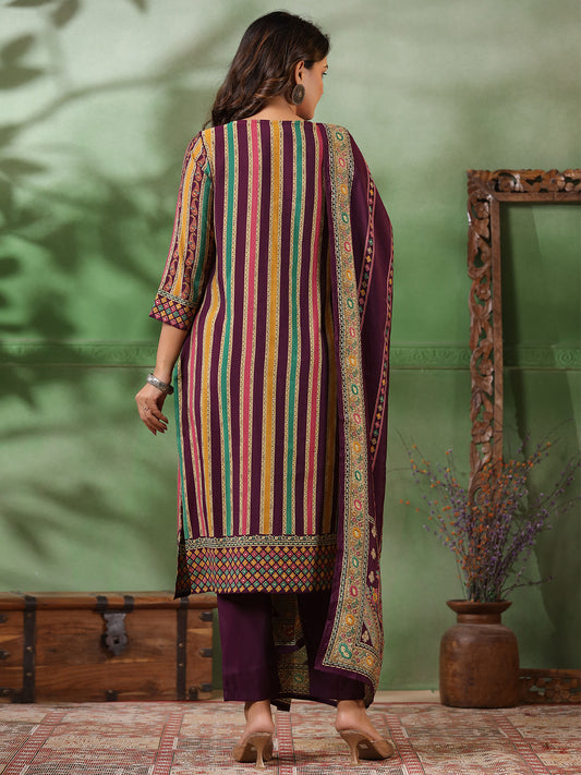 Digital Printed Cotton Blend Kurta With Pants & Dupatta