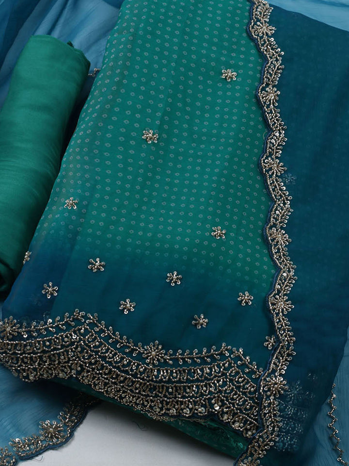 Embroidered Organza Unstitched Suit With Dupatta
