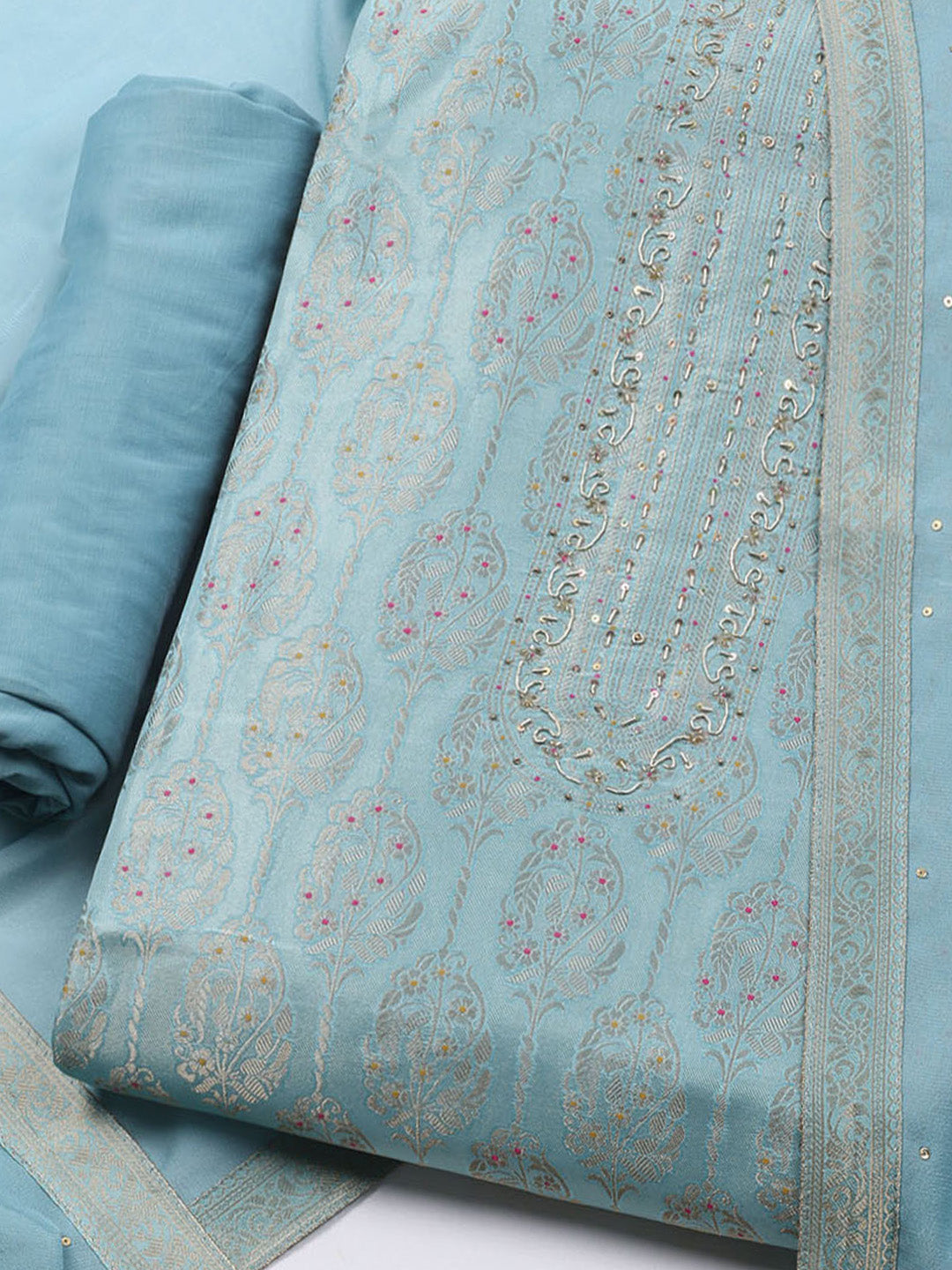 Brocade Chanderi Unstitched Suit With Dupatta