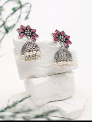 Pink Stone Oxidized Jhumka