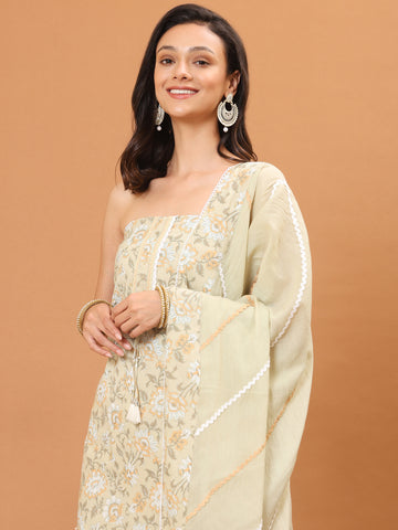 Neck Patti Cotton Blend Unstitched Suit Piece With Dupatta