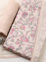 Embellished Cotton Blend Unstitched Suit With Pant & Dupatta