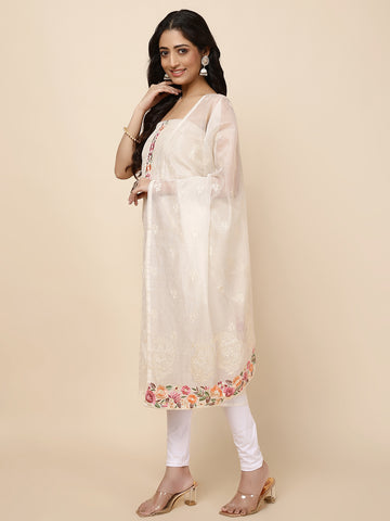 Neck Patti Cotton Blend Unstitched Suit With Dupatta