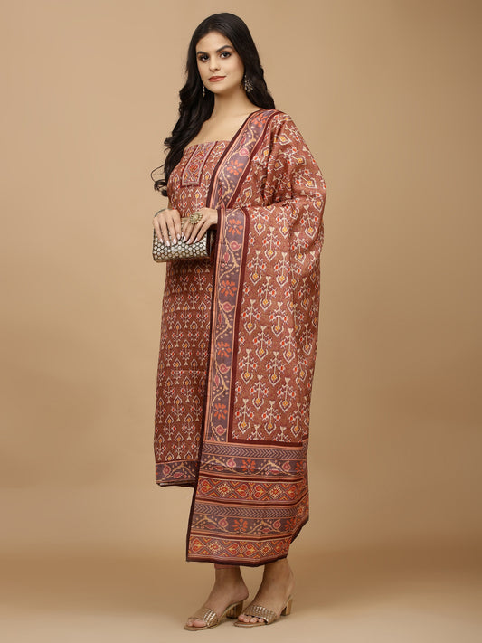 Printed Tussar Unstitched Suit With Dupatta