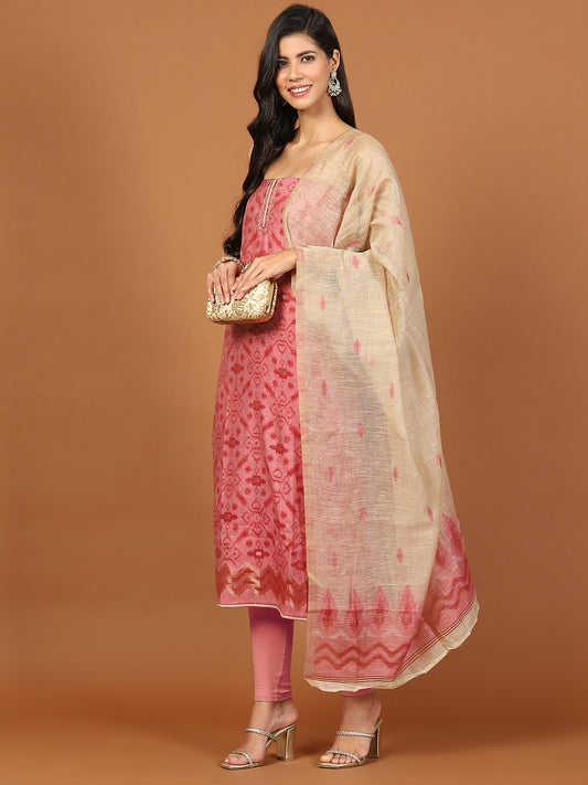 Neck Work Chanderi Unstitched Suit Piece With Dupatta