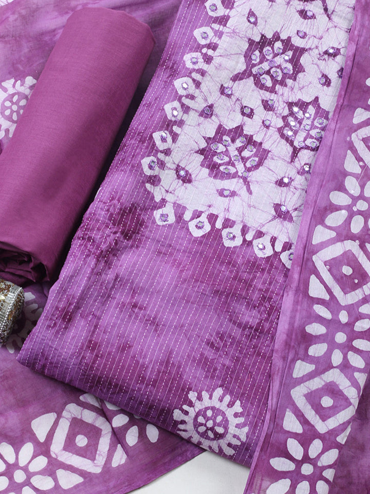 Embroidered Cotton Blend Unstitched Suit With Pant &amp; Dupatta