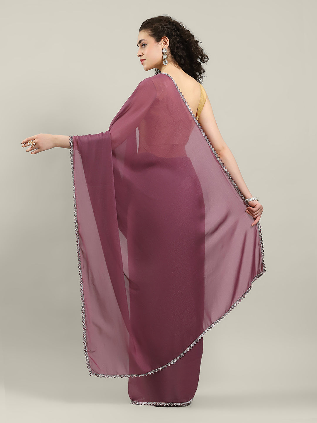Plain Lace Border Georgette Saree