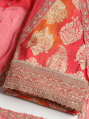 Border With Booti Muslin Unstitched Suit With Dupatta