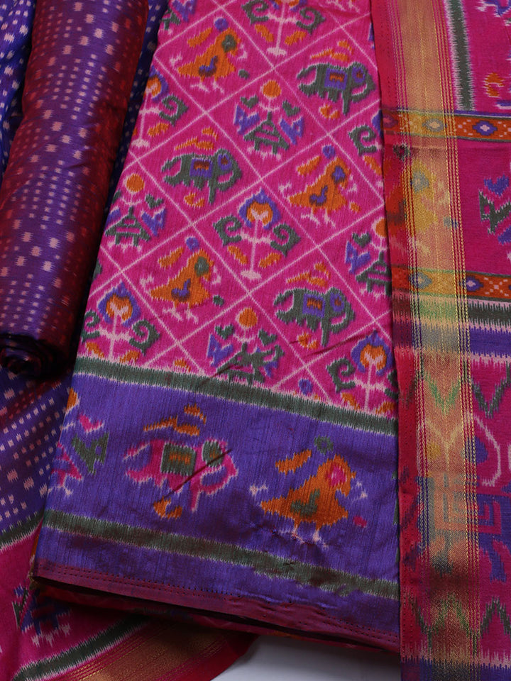 Woven Design Art Silk Unstitched Kurta With Pant &amp; Dupatta