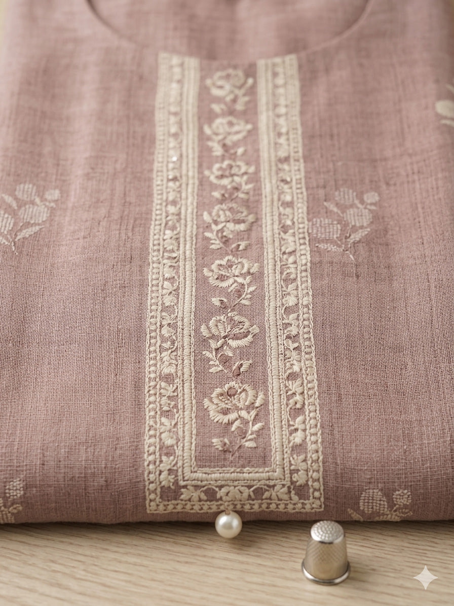 Printed Linen Blend Unstitched Suit With Pant &amp; Dupatta