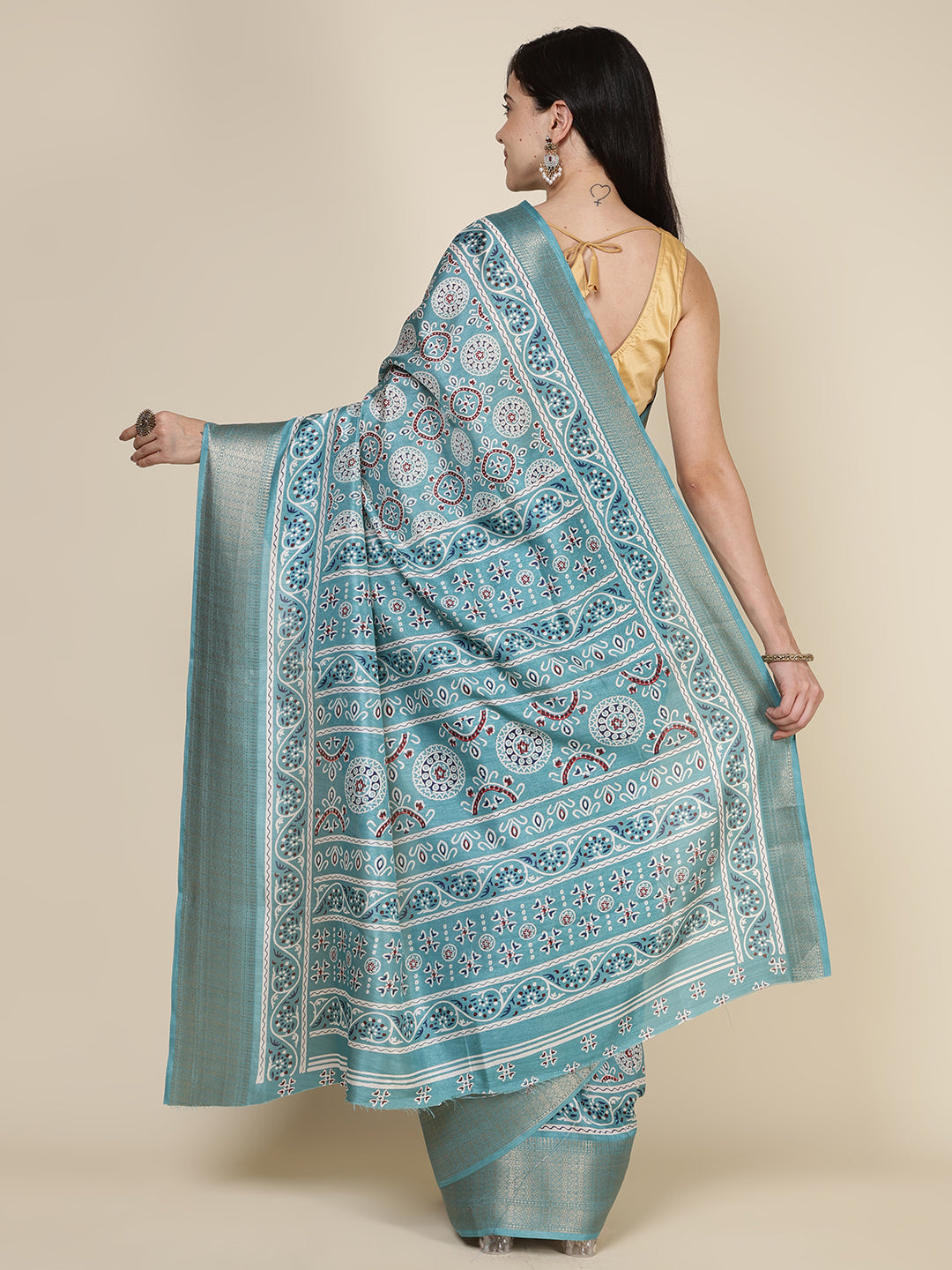 Ajrak Printed Dola Cotton Woven Saree
