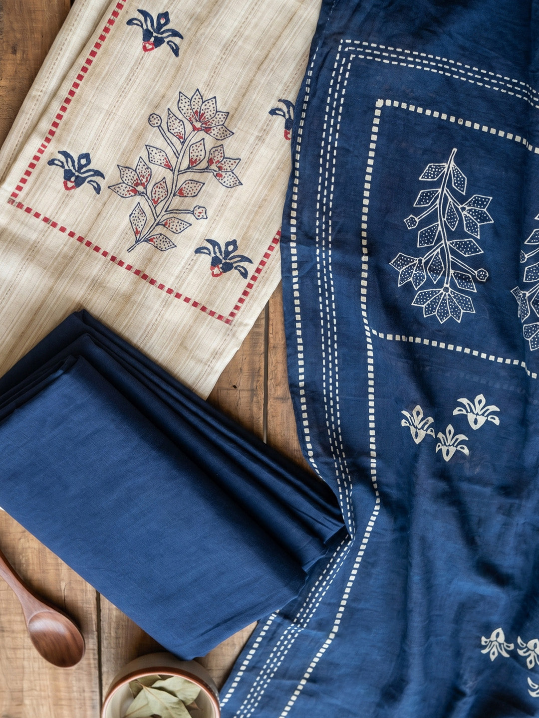 Printed Cotton Blend Unstitched Suit With Pant &amp; Dupatta