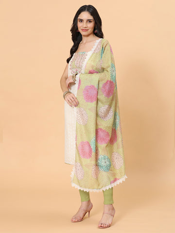 Neck Embroidered Cotton Blend Unstitched Suit Piece With Dupatta