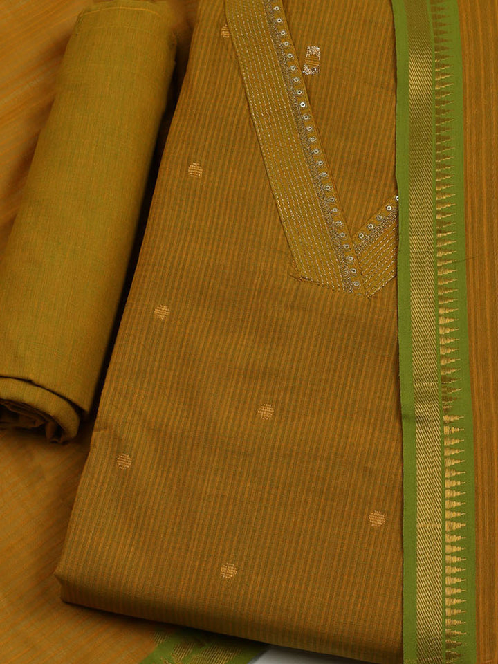 Neck Embroidered Cotton Blend Unstitched Suit With Dupatta