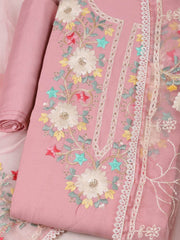 Embroidered Chanderi Peach Unstitched Suit With Pant & Dupatta