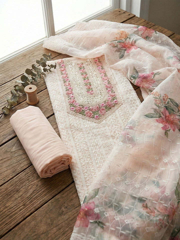 Embroidered Georgette Unstitched Suit With Pant