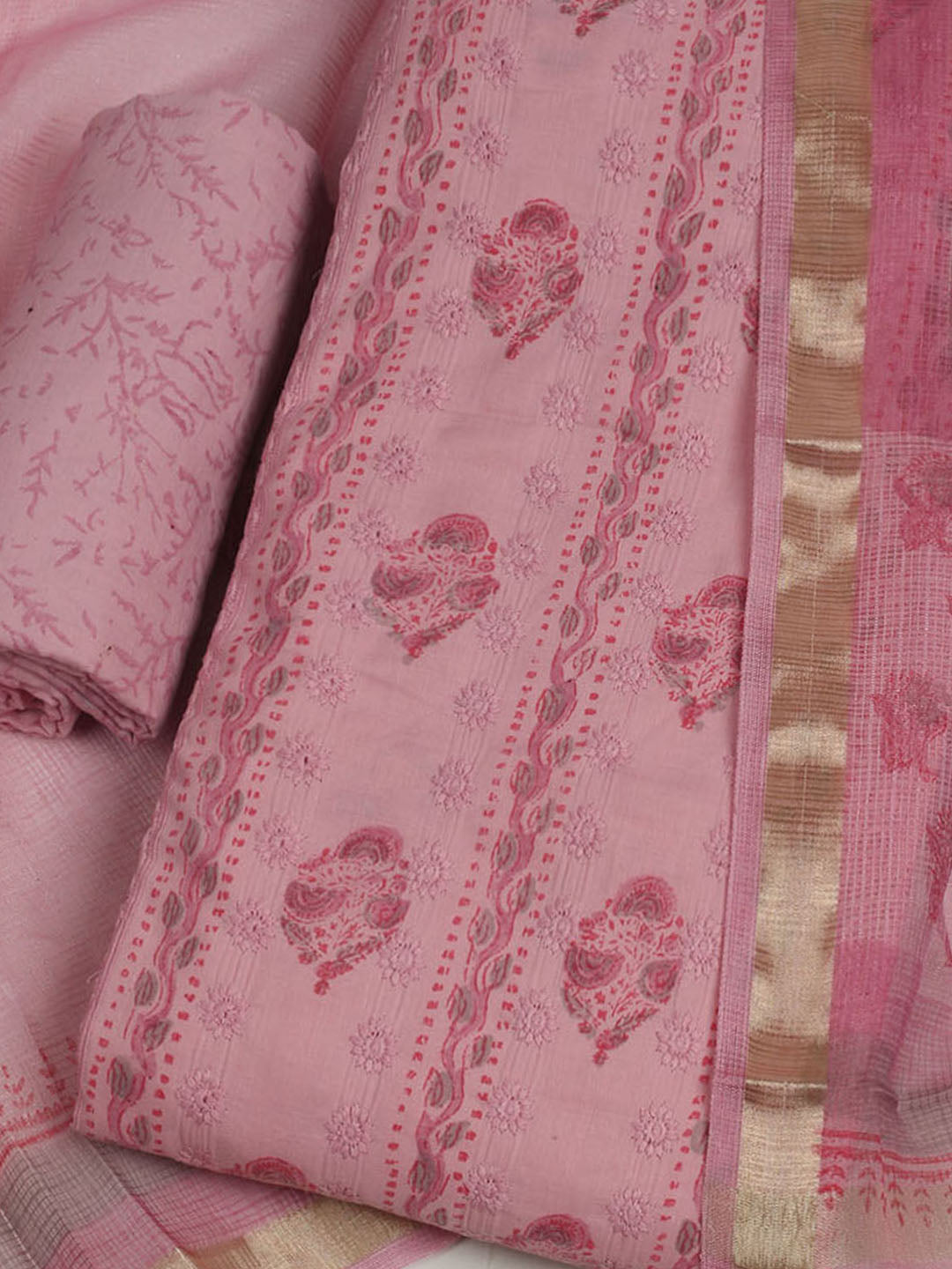 Printed Cotton Unstitched Suit With Pant &amp; Dupatta
