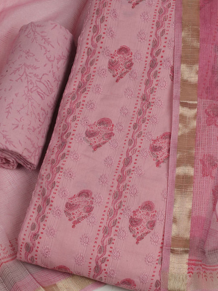 Printed Cotton Unstitched Suit With Pant &amp; Dupatta