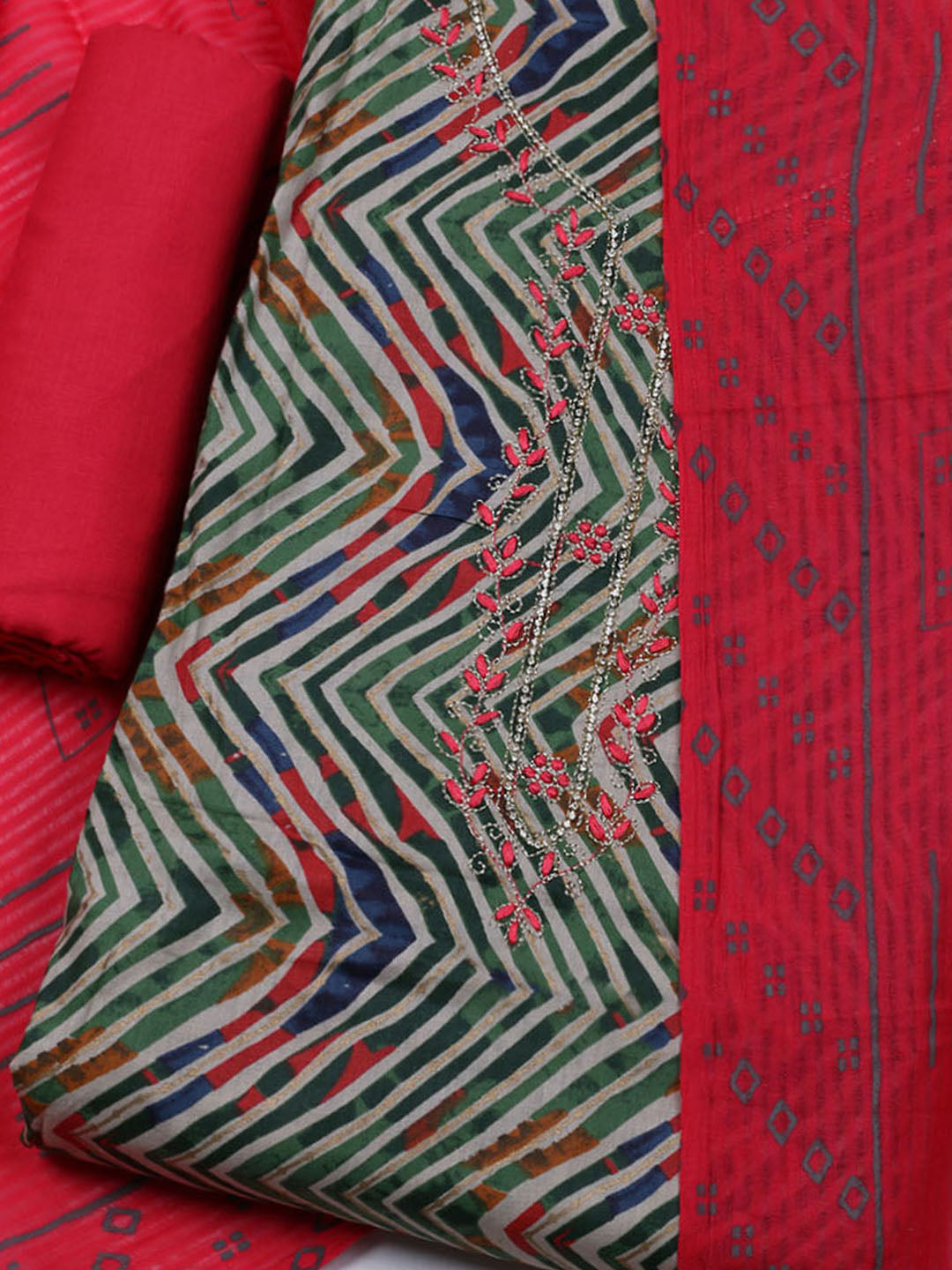 Embroidered Cotton Blend Unstitched Suit With Dupatta