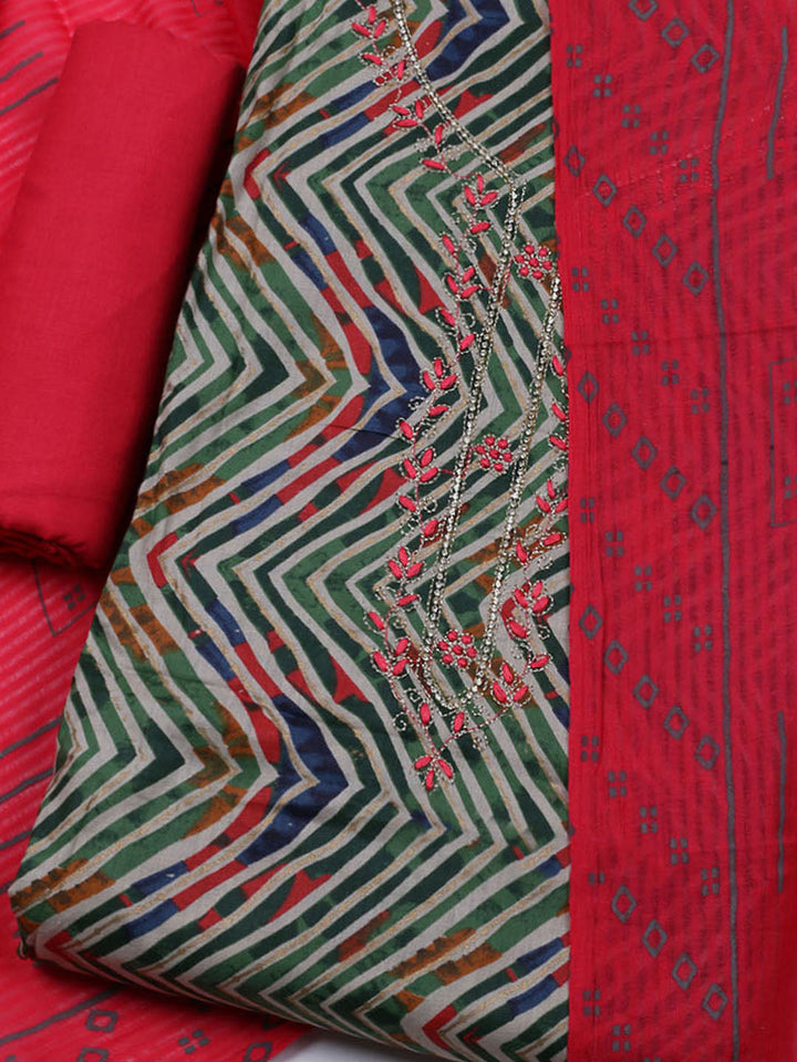 Embroidered Cotton Blend Unstitched Suit With Dupatta