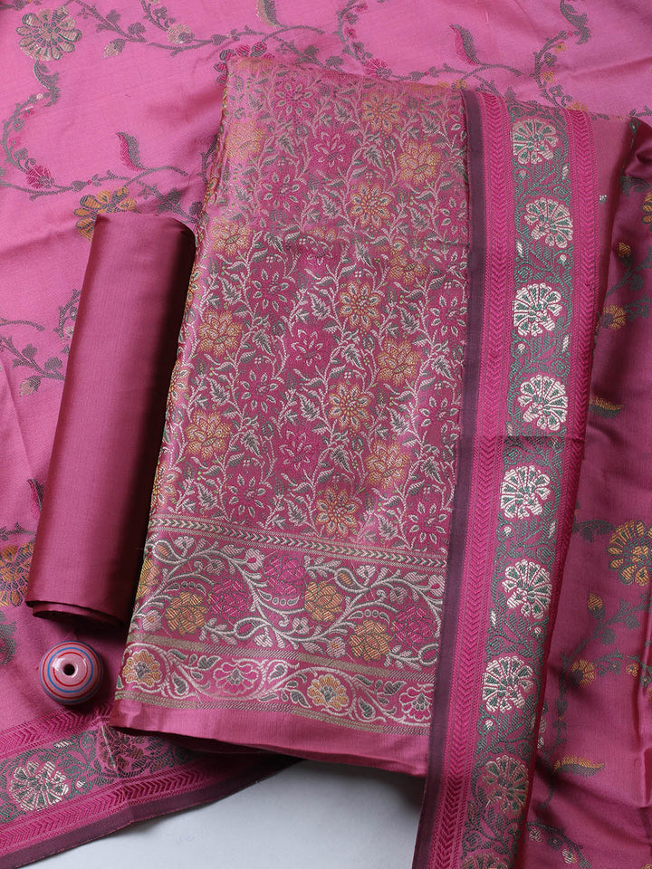 Woven Design Chanderi Unstitched Suit With Pant &amp; Dupatta